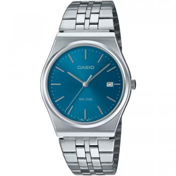 Casio MTP-B145D-2A2 Men's Stainless Steel Analog Watch with Blue Dial and Silver Gray Strap