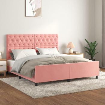 Estructura de cama con cabecero de terciopelo rosa 160x200 cm