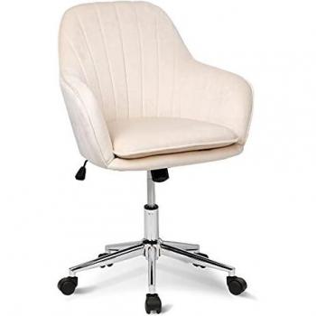 Silla de Oficina Ergonómica, Silla de Escrotorio, Taburete Giratorio de Trabajo, Altura Ajustable, Carga MAX 110kg, con Ruedas, Cómoda, Moderna, Crema