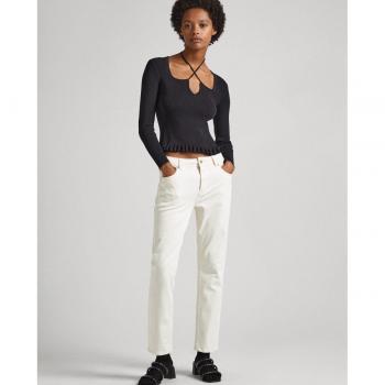 Pepe Jeans - Vaquero recto de mujer tiro alto con lavado natural y jeans tapered blanco roto