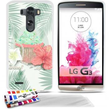 Carcasa flexible Ultra-Slim LG G3 VS98 de exclusivo motivo [CupCake Flores] [Blanca] de MUZZANO + 3 Pelliculas de Pantalla UltraClear + ESTILETE y PAÑO MUZZANO® REGALADOS - La Protección Antigolpes ULTIMA, ELEGANTE Y DURADERA para su LG G3 VS98