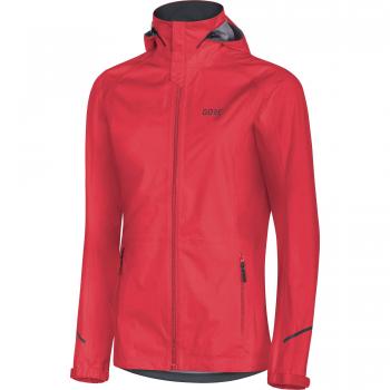 GORE Wear Chaqueta impermeable con capucha de running para mujer, R3 Women GORE-TEX Active Hooded Jacket, 36, Rojo, 100071