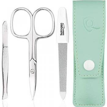 marQus set de manicura de 3 piezas de Solingen Alemania - Lima, tijeras y pinza de acero, ideal para viaje, estupendo como regalo para mujer y hombre, color negro
