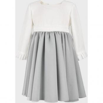 Vestido de niña gris de algodón de manga larga y blanco