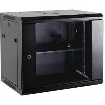 Armario rack para pared Hasta 9U rack de 19 Hasta 100 Kg de carga Con ventilación y pasacables Ventilador y bandeja incluida Regleta aluminio de 6 tomas
