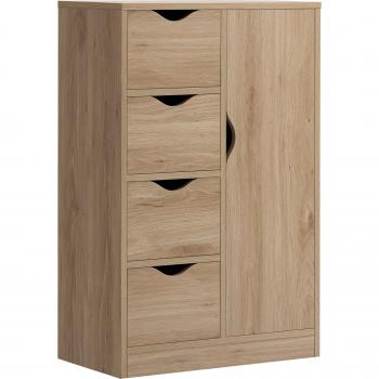 HOMCOM Armario de Salón Aparador Auxiliar con 4 Cajones 1 Puerta y Estante Interior Mueble de Almacenaje Multiusos 54x29x83 cm Roble con Grano de