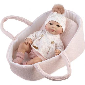 Muñeca bebé Reborn Silvia con capazo y vestido rosa de 38cm