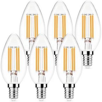 Bombillas de vela LED E14, bombillas de filamento LED C35 de 4 W, equivalente incandescente de 40 W, 2700 K, blanco cálido, 450 lm, estilo vintage, no regulable, para lámparas de araña, paquete de 6