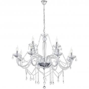 Lámpara Colgante Eglo Basilano 1, 12 Luces E14, Cromo y Cristal Transparente, Estilo Vintage Shabby Chic