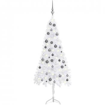 vidaXL Árbol de Navidad de esquina LED y bolas PVC blanco 150 cm