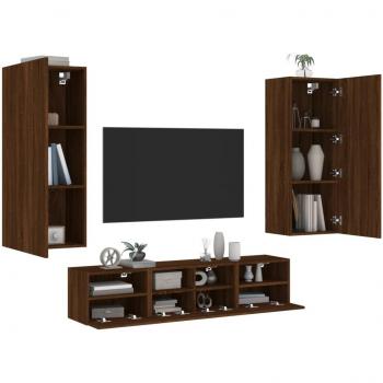 Mueble de TV de pared 5 piezas en madera de ingeniería color marrón roble