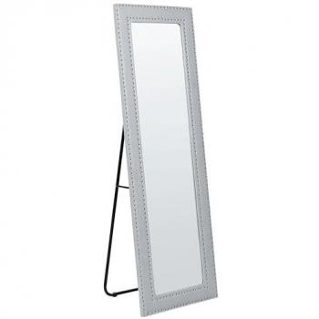 Espejo de Pie en Piel Sintética Gris Claro 50 x 150 cm con Soporte y Marco Decorativo con Tachuelas Locronan