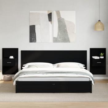 Cabecero de cama con mesitas de madera de ingeniería negro 200 cm vidaXL