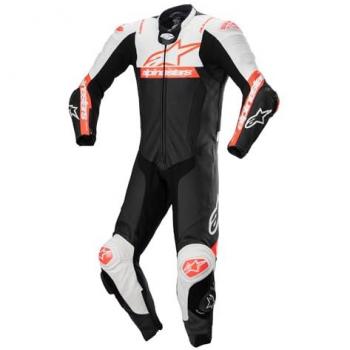 Alpinestars Missile V2 Ward Perforated One-Piece Leather Motorcycle Suit - Black/White/Fluo Red, Size 52