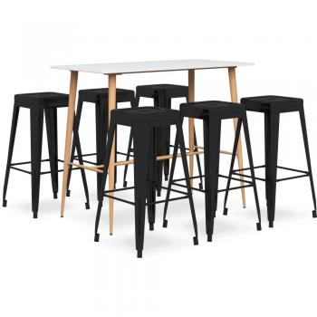 Set de muebles de bar blanco y negro de 7 piezas