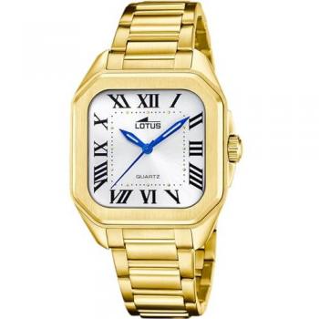 Reloj Lotus 18970/1 Square Series Mujer Acero Inoxidable 316L Blanco Correa de Acero Inoxidable 316L Dorado