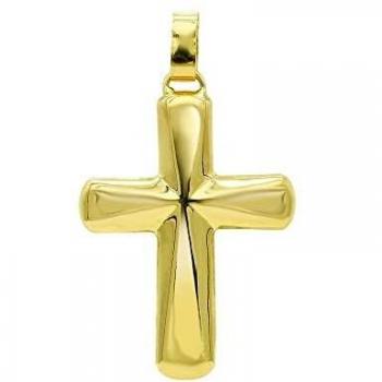 Cruz colgante oro 18k unisex 37mm. lisa hueca detalles líneas