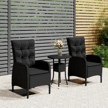 3-Piece Black Poly Rattan Garden Bistro Set