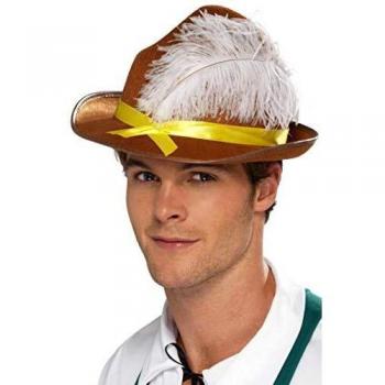 Bavarain-38461 Sombrero bávaro, con Plumas, Color marrón, Tamaño único