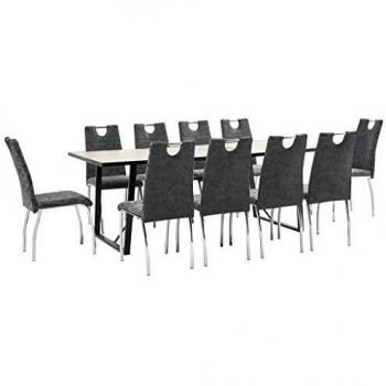 vidaXL Juego de Comedor 11 Piezas Cuero Sintético Mobiliario Decoración Interior Casa Hogar Robusto Duradero Resistente Funcional Práctico Útil Negro