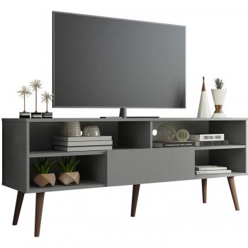Mueble de TV Moderno Madesa con 1 Puerta y 4 Estantes para Pantallas de hasta 65 Pulgadas - Gris, Gestión de Cables, Dimensiones: 150x38x60 cm