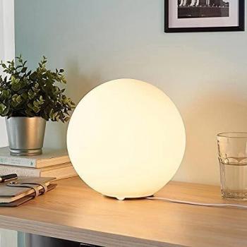 Lámpara de mesa moderna 'Marike' en vidrio esférico blanco, E27, 1 luz, ideal para salón y comedor