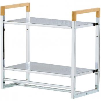 mondex inx420 – 00 – Estantería de Pared para Cuarto de baño con 2 estantes Metal/bambú Cromado 23 x 45 x 42 cm