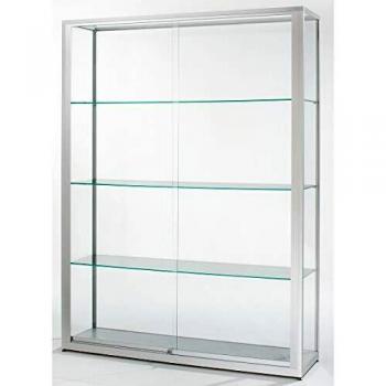 Vitrina de pie 2000 mm altura, 2 puertas correderas, 1500 x 400 mm, anodizado plata