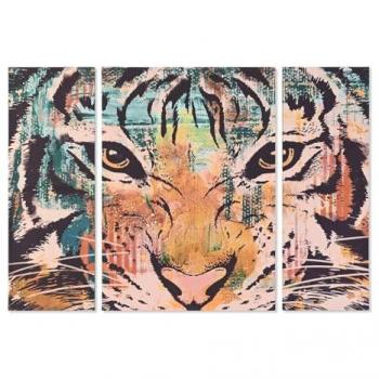 Juego de 3 cuadros DKD Home Decor Colonial Tigre 140 x 3,8 x 100 cm