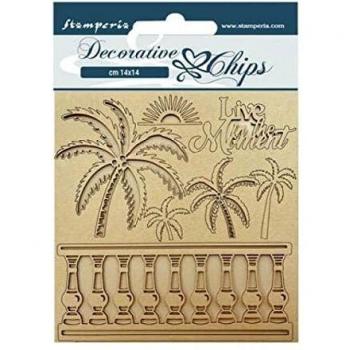 Stamperia Chips Decorativos-Sueños Azules-Palmas, 0, 14 x 14 cm