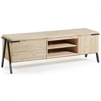 Kave Home - Mueble de TV Thinh de Madera Maciza de Acacia y Patas de Acero con un Acabado Envejecido