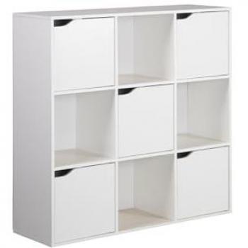 Estantería Moderna Rebecca con 3 estantes y 9 compartimentos de aglomerado blanco