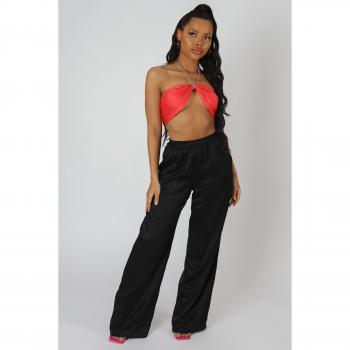 Satin Zebra Print Wide Leg Trousers Black UK 8