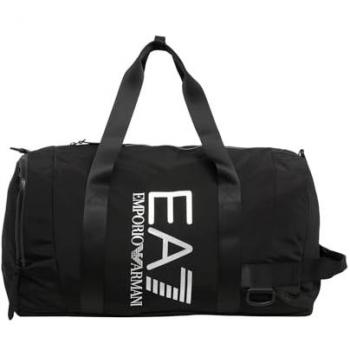 Bolsa de gimnasio EA7 Vigor 7 negra con logo plateado, tamaño grande