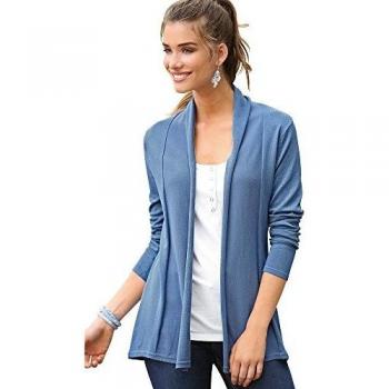 Chaqueta Manga Larga Tricot con Pieza Frontal Mujer by Vencastyle - 105023,Azul Medio,L
