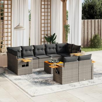 10-Piece Grey Poly Rattan Garden Sofa Set with Cushions