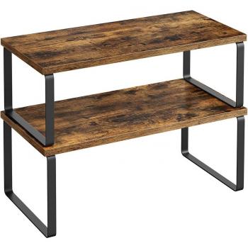 Estantes para armarios de cocina, juego de 2 unidades, organizador de mostrador expandible en metal y bambú, portaespecias apilable, Especiero de Metal y Madera, Negro Tinta + Marrón