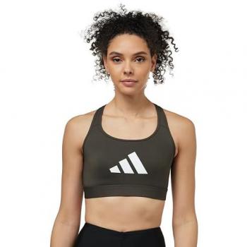 adidas Powerreact Big Logo Graphic Sports Bra, Green, Women's, Size XL