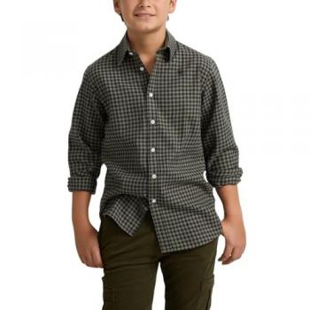 Camisa Sport Niños Manga Larga 100% Algodón Cuadro Vichy Verde Warm