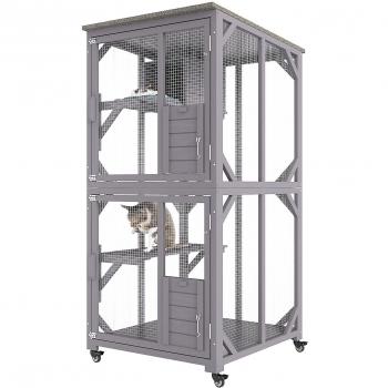 Vevor 3-Tier Outdoor Catio Enclosure with 360° Rotating Casters and Rest Box