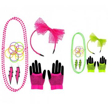 Kit Neón en varios colores Años 80 con Accesorios para Fiesta Retro