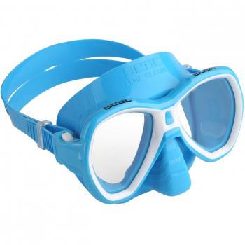 Máscara de silicona Elba de Seac diseñada para la práctica de la natación y el esnórquel, que viene en 5 colores, doble lente y se ofrece en una talla unisex para adultos