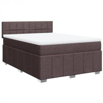Cama Box Spring con Colchón de Tela Marrón Oscuro 140x200 cm