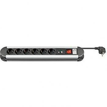 Multipresa de Aluminio 6 Salidas Schuko con Interruptor y Protección contra Sobretensiones, 1.4 m