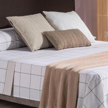 Juego de Sábanas Cuadros Beig Polycotton para Cama 90, Lavable a 30º y Fácil Planchado