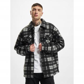 Urban Classics Black/White Plaid Teddy Lined Shirt Jacket for Men