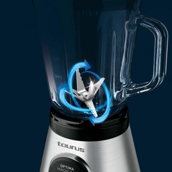 Batidora Taurus Óptima Magnum 6 de Vaso, 600W, Dos Velocidades + Pulse, Jarra de Cristal de 1.5L, Cuerpo de Acero Inoxidable y Función Pica Hielo