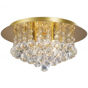 Plafón de diseño Dahlia oro francés 4 bombillas 18cm, techo al ras, redondo de 350 mm, 4 luces G9 Crystal Gold French