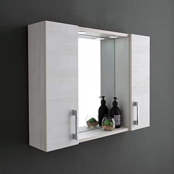 Espejo Contenedor de Baño con Dos Muebles Altos de Roble Blanco y Luz LED Kiamami Valentina