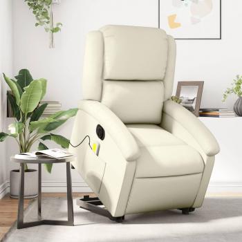 Sillón de masaje elevable eléctrico de cuero sintético color crema Vidaxl